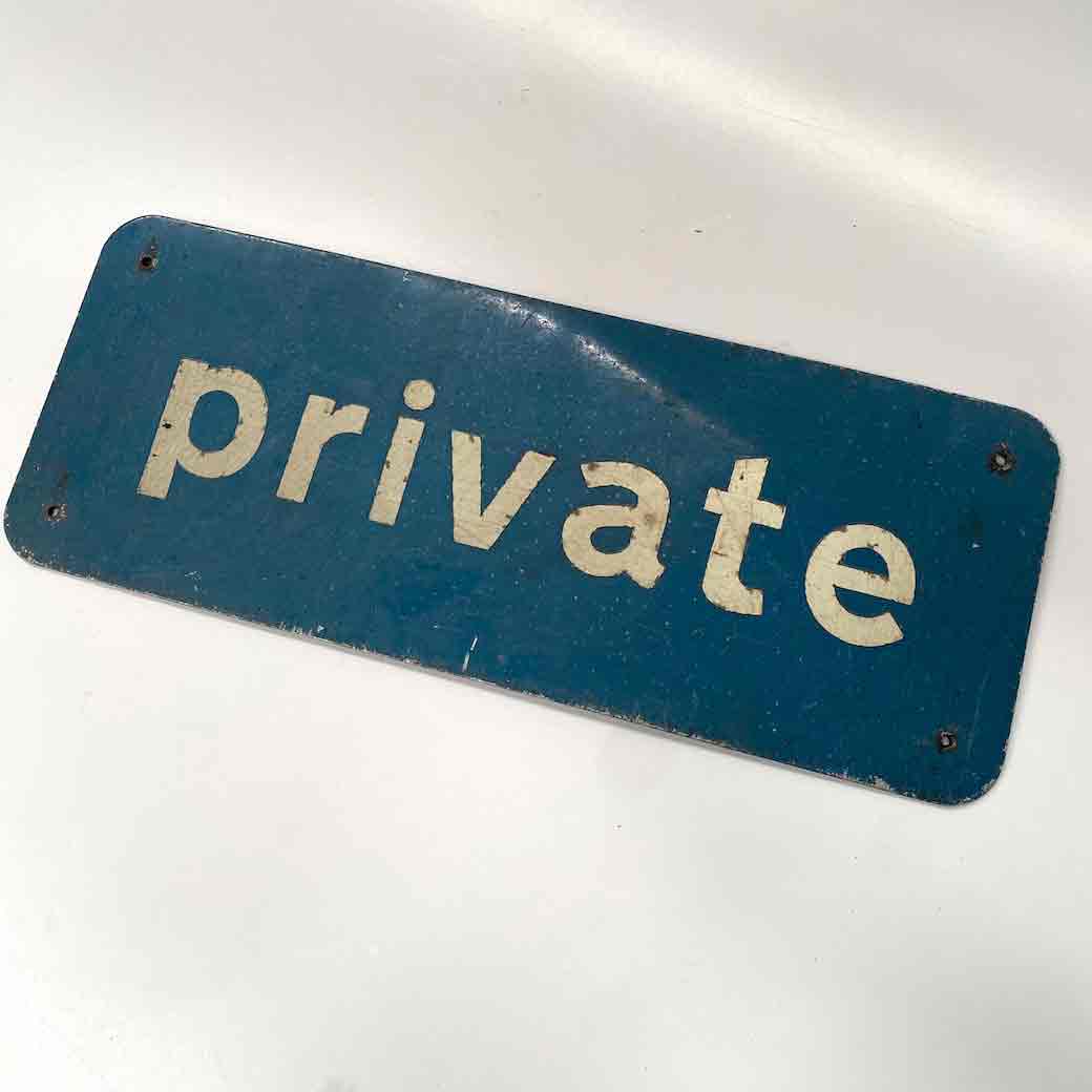 SIGN, Private - Vintage Blue White Enamel 46 x 18cm