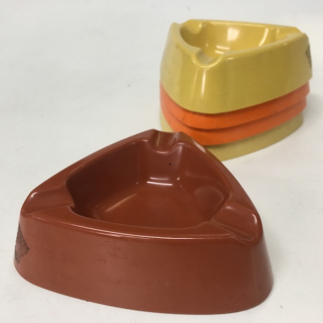 ASHTRAY, 1970s Melamine - Brown, ASH0117 - Mustard, ASH0118 - Orange