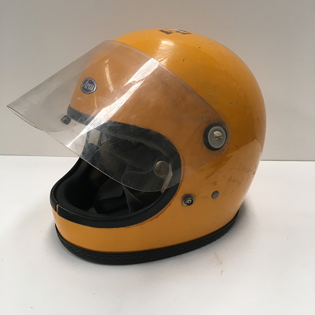 HELMET, Motorcycle - Yellow Retro w Visor (Full Face)