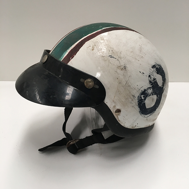 HELMET, Motorcycle - Vintage White w Racing Stripe (Open Face)