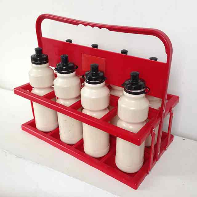 SPORT, Red Water Bottle Carrier w White Bottles