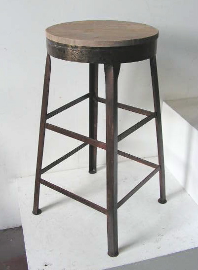 STOOL, Bar Stool -  Timber Seat with Angle Iron Legs