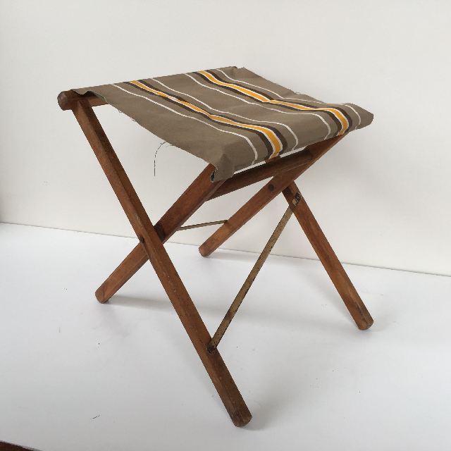 STOOL, Camp - Timber Folding, Brown Stripe Vintage Canvas