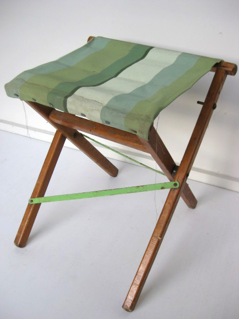 STOOL, Camp - Timber Folding, Green White Vintage