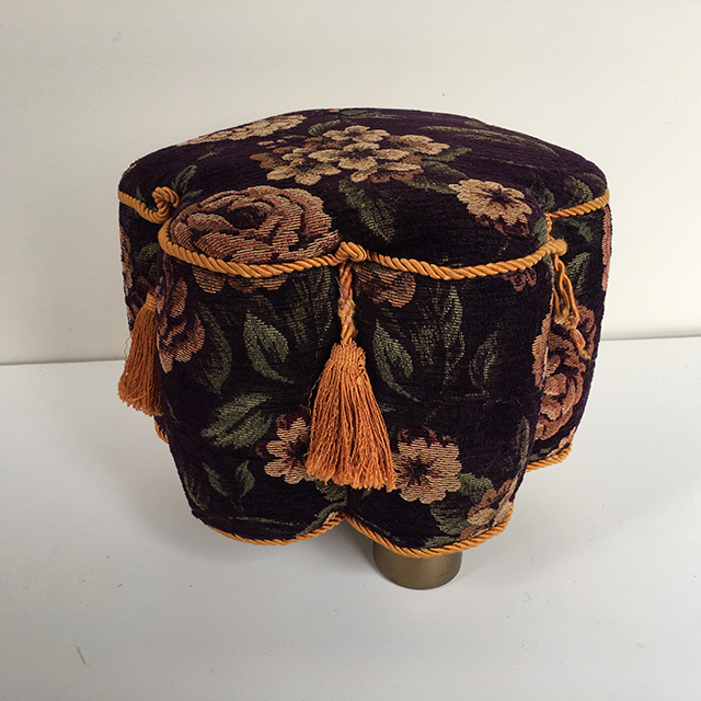 STOOL, Foot Stool - Purple Floral w Gold Tassel