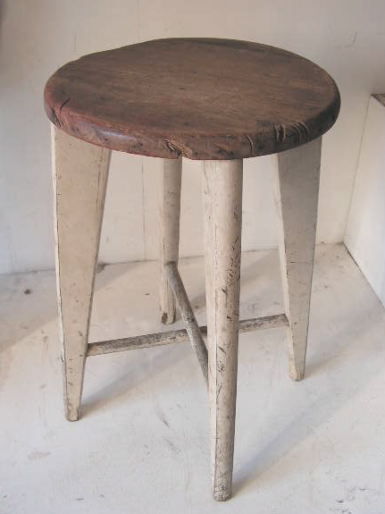 STOOL, Milking Stool - Timber Seat White Legs