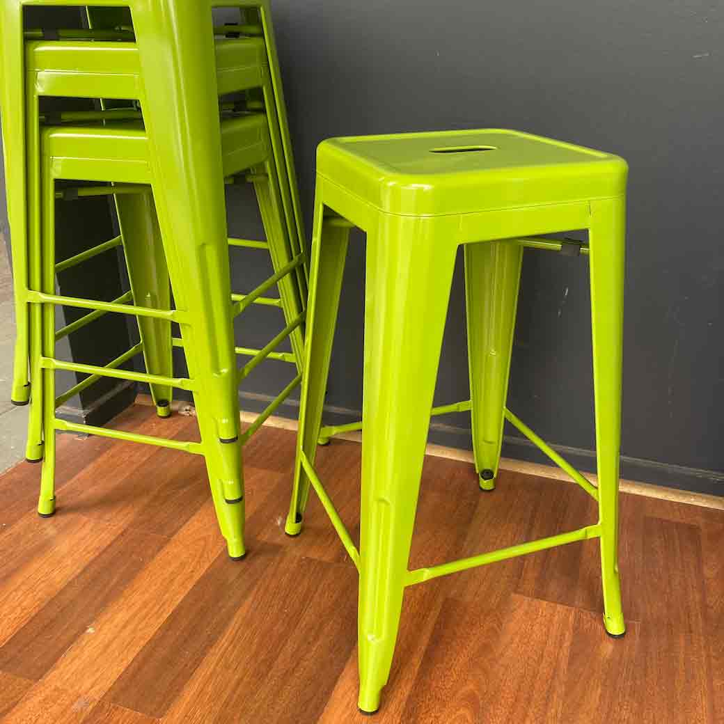 STOOL, Bar Stool - Tolix Style Lime Green Metal 70cmH