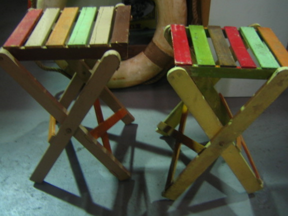 STOOL, Vintage Folding Multi Colour Slat