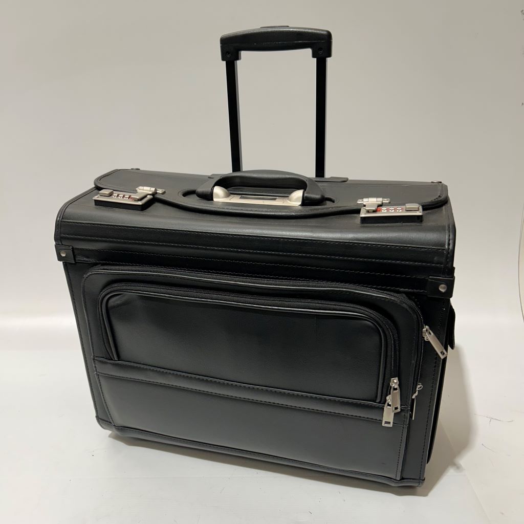 SUITCASE, Cabin Bag - Black FAUX LEATHER 