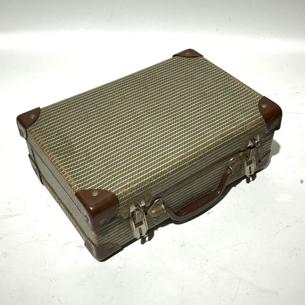 SUITCASE, Vintage Style - Xsmall w Brown Handle, Corners 31cm x 21cm x 11cmH