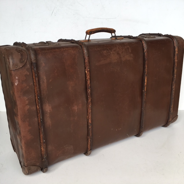 SUITCASE, Vintage Style - Large Brown Globite w Timber Detail