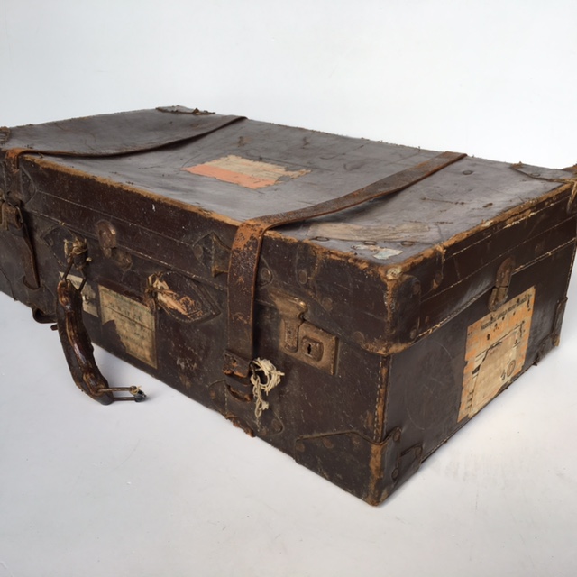 SUITCASE, Vintage Style - Large Dark Brown Leather w Straps