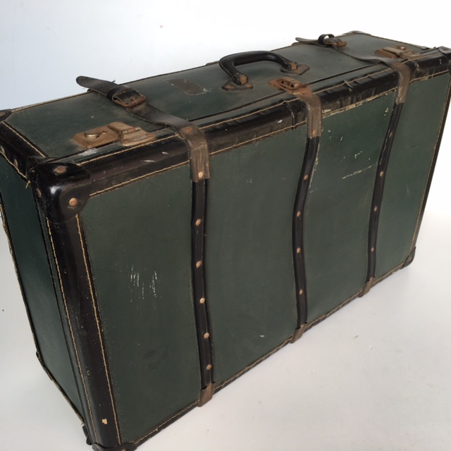 SUITCASE, Vintage Style - Large Dark Green w Black Trim