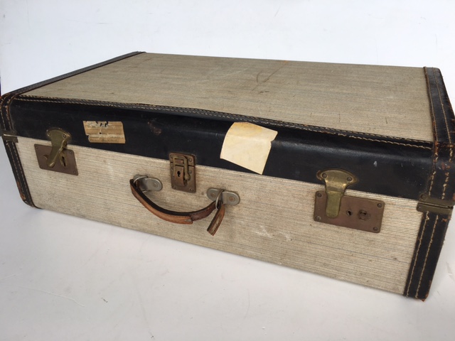 SUITCASE, Vintage Style - Large Grey w Navy Trim