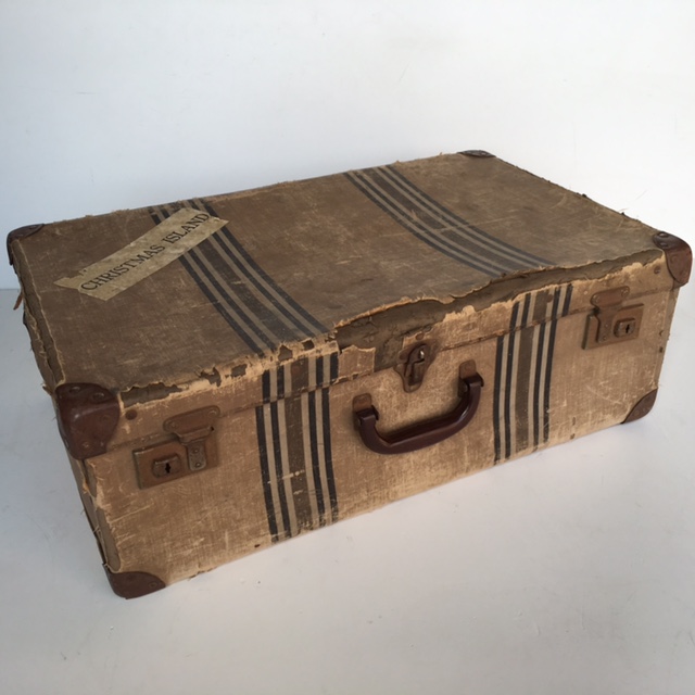 SUITCASE, Vintage Style - Medium Brown Stripe Christmas Island