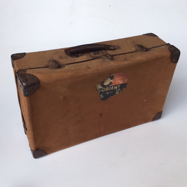 SUITCASE, Vintage Style - Medium Rust Brown Canvas w Orient Sticker