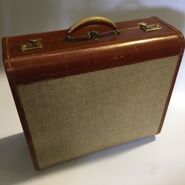SUITCASE, Vintage Style - Large Rust Brown Leather & Tweed