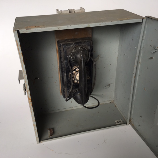 PHONE, Telephone Cabinet - Metal Box w Black Phone