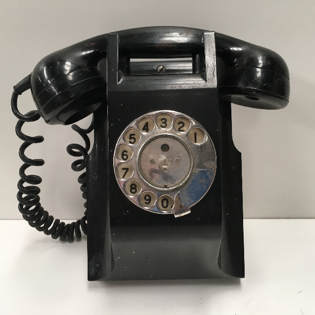 PHONE, Telephone 1930s Black Bakelite Wall Mount