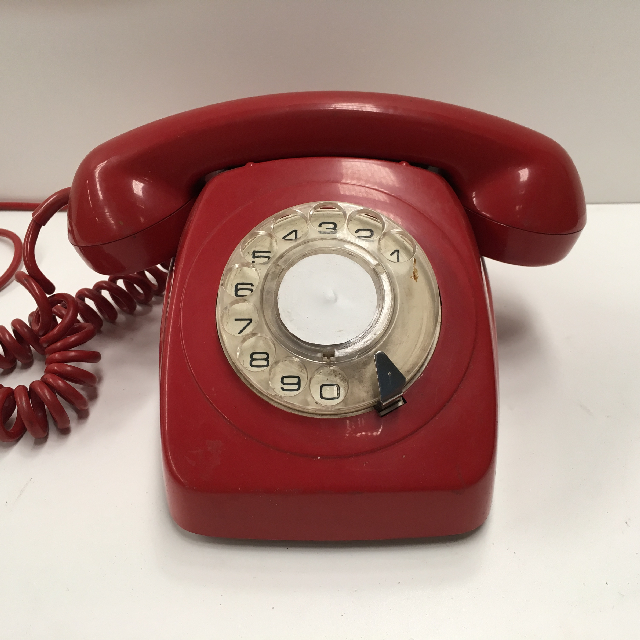 PHONE, Telephone 1970s Red 800 Series Rotary Dial