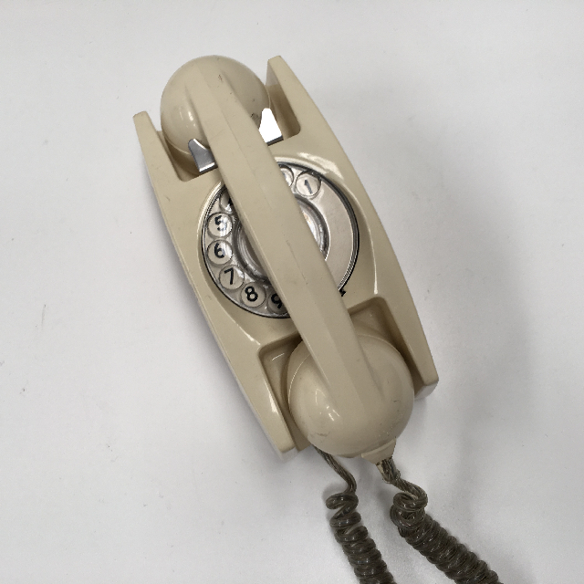 PHONE, Telephone 1980s Cream Rotary Dial Wall Mount