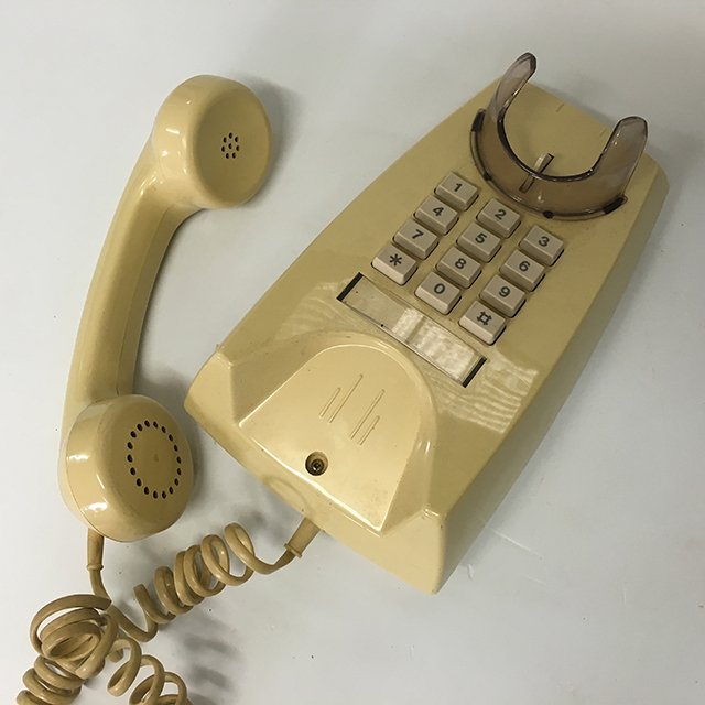 PHONE, Telephone 1980s Mustard Push Button Wall Mount