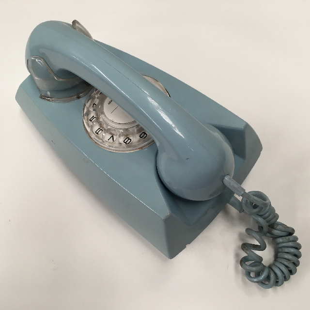 PHONE, Telephone 1980s Pale Blue Rotary Dial Wall Mount