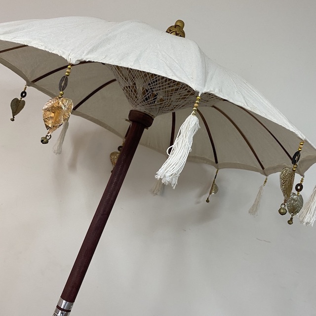 UMBRELLA, Indian or Balinese Natural w Metal Fringe