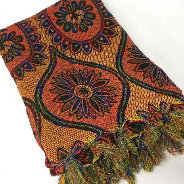 THROW RUG, Indian Floral Design - Yellow Orange