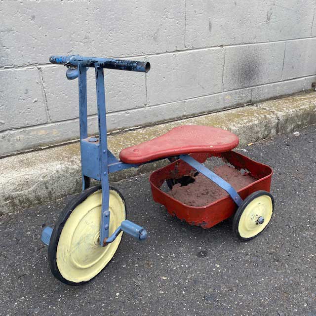 TRICYCLE, Kids Vintage Cream Blue Red w Rust Holes