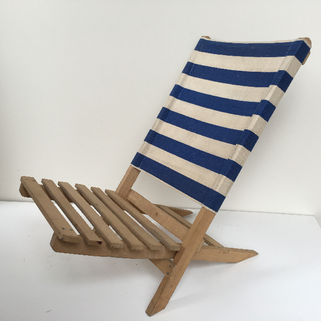 CHAIR, Beach - LOW Slatted Seat Blue & White Stripe