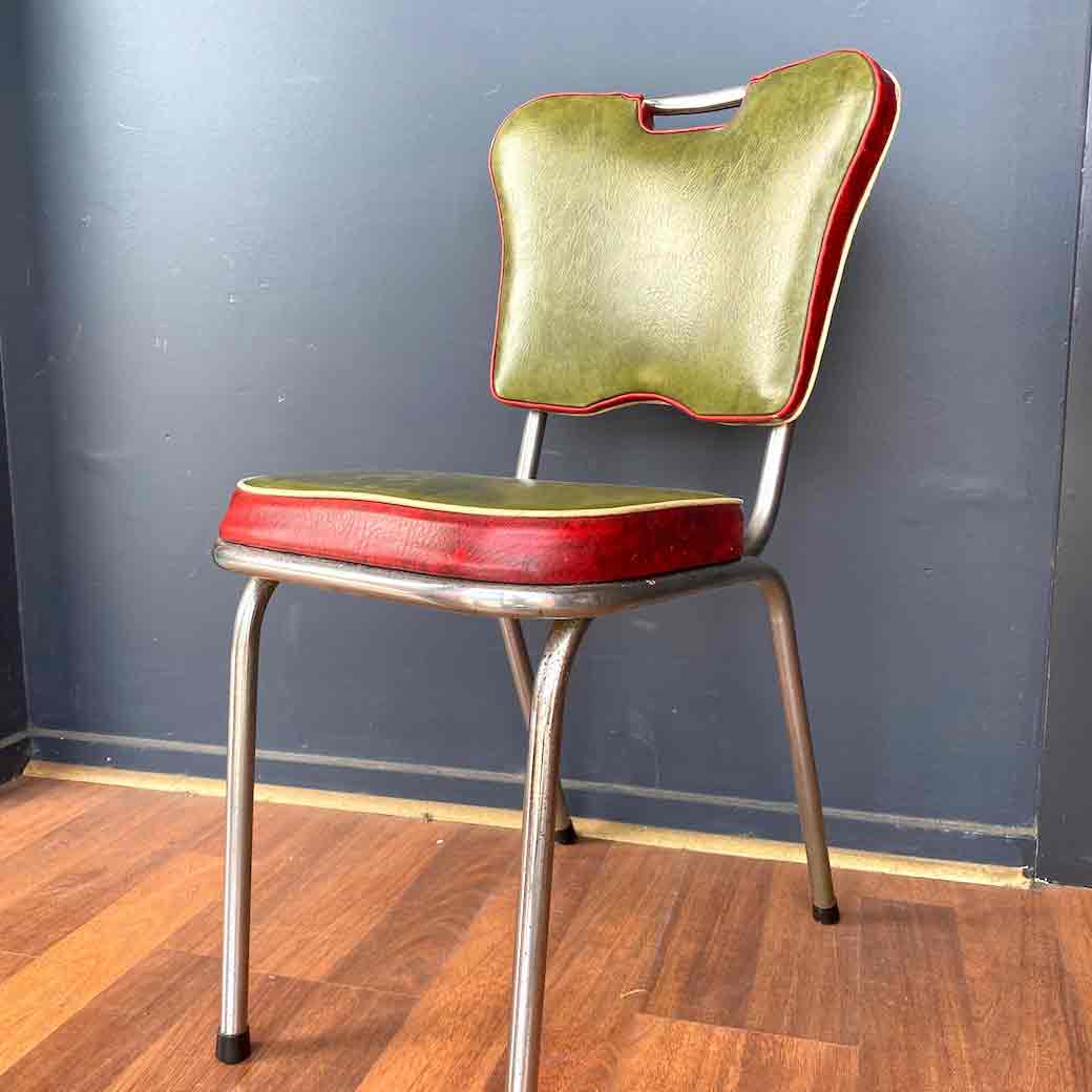 CHAIR, 1950s Kitchen Chair - Red Green Vinyl