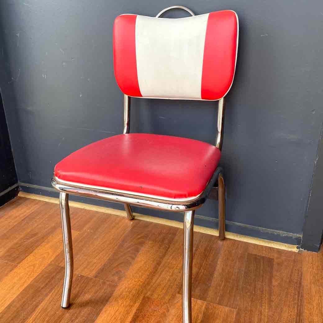 CHAIR, 1950s Kitchen Chair - Red White Vinyl