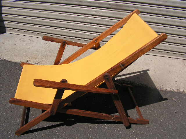 CHAIR, Deck Chair - Vintage Yellow with Armrests, Dark Timber Frame