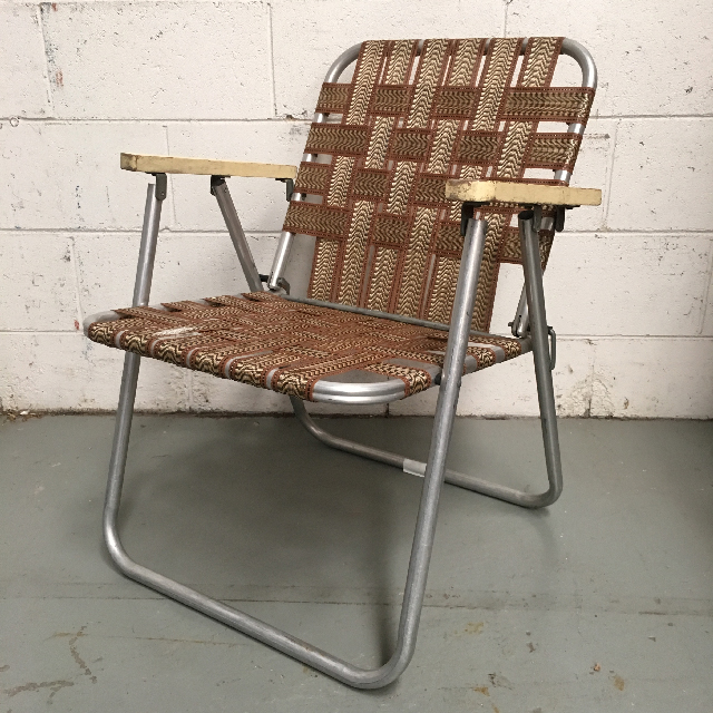 CHAIR, Folding Vintage Lawn Chair - Brown Webbing