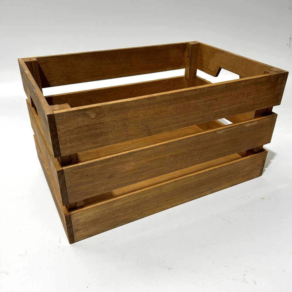 CRATE, Timber Slatted Fruit w Cut Out Handles - (Medium 46cm x 31cm x 25cmD)