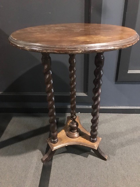 SIDE TABLE, Round Timber 3 Barley Twist Legs - 50cmD x 70cmH